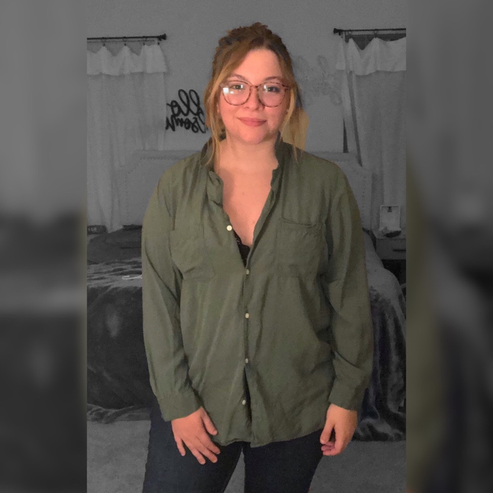 Green button down shirt